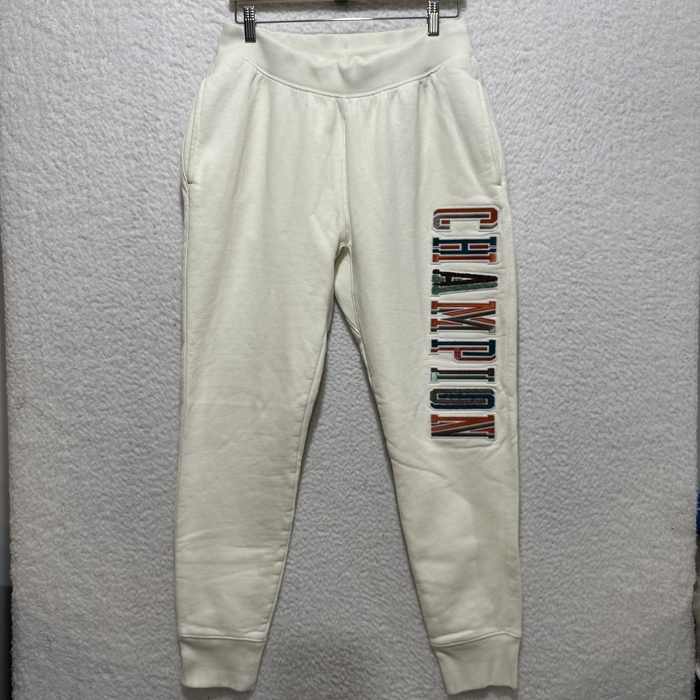 Champion Reverse‎ Weave Men's Size L Ivory Applique Logo Fleece Jogger Pants